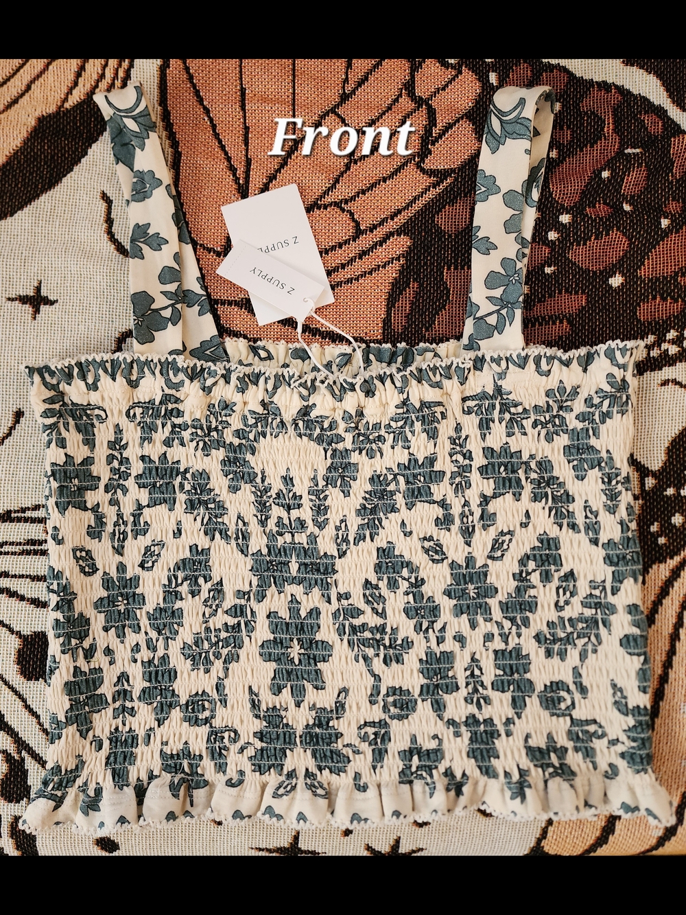 Z Supply (Purchased From Anthropologie) Cream Tank with Teal Floral Print — Sz M
